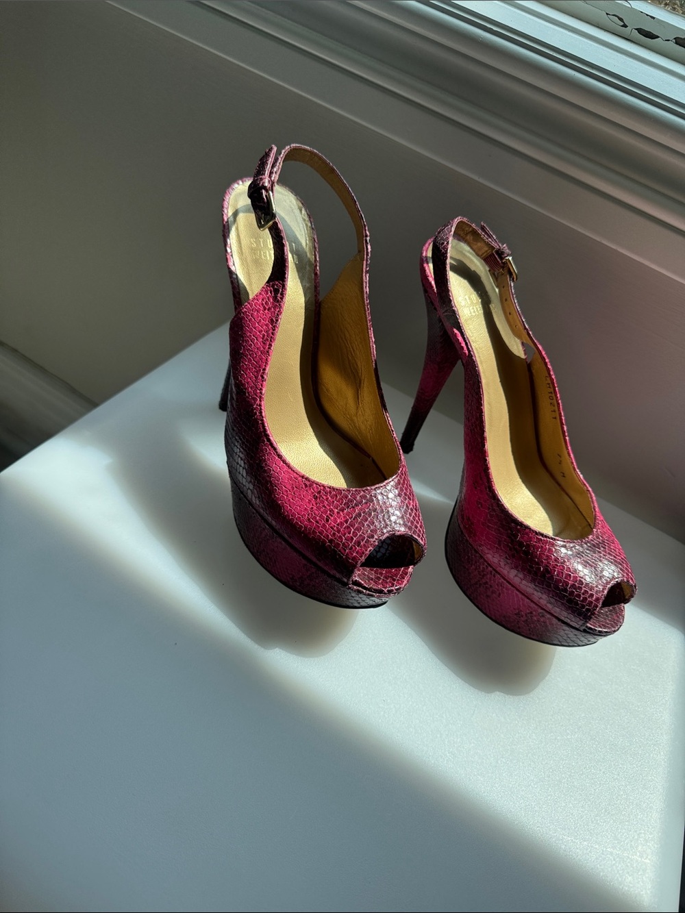 Guess Burgundy Peep-Toe Slingback Platform Heels